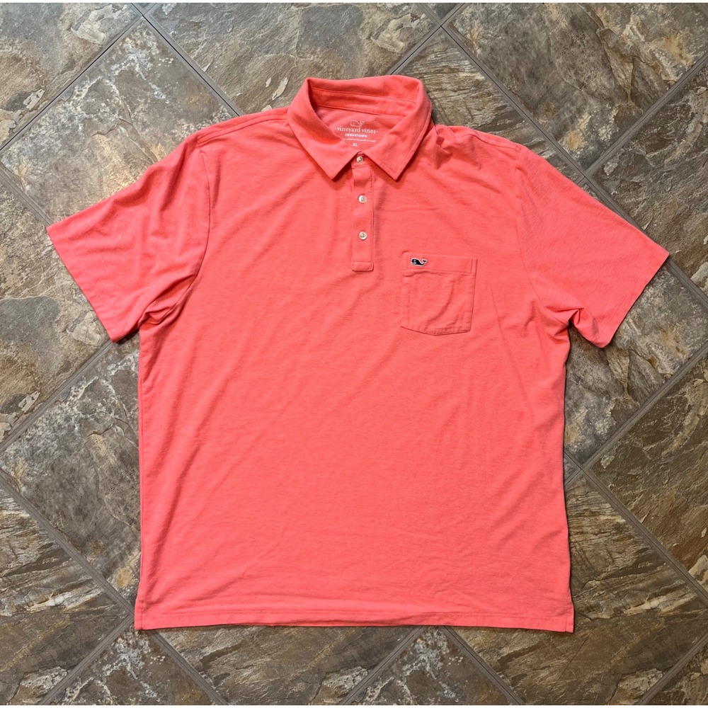 Vineyard Vines Polo Shirt Men XL Coral Pink Edgartown Pocket Stretch